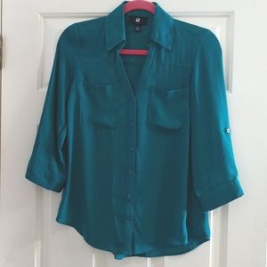 iZ Byer Teal Button Up Shirt Size XS Millennial Club Y2K Going Out Top Corporate
